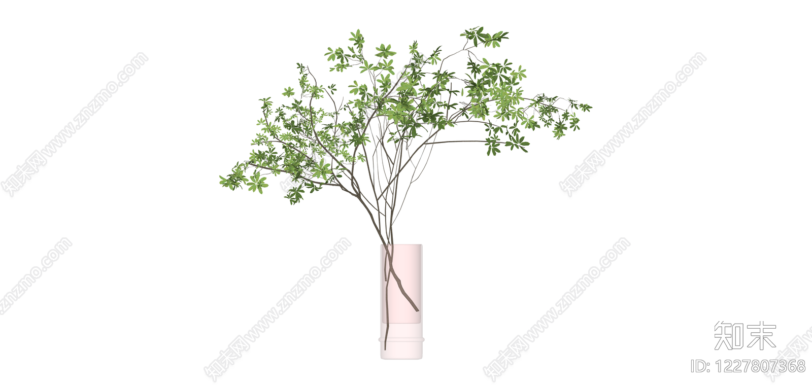 粉色花瓶绿植组合SU模型下载【ID:1227807368】