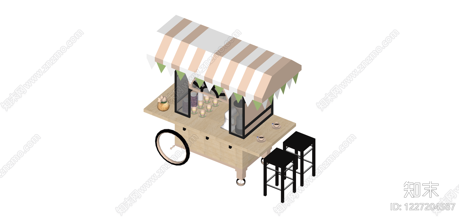 带桌椅的咖啡售卖车SU模型下载【ID:1227204587】