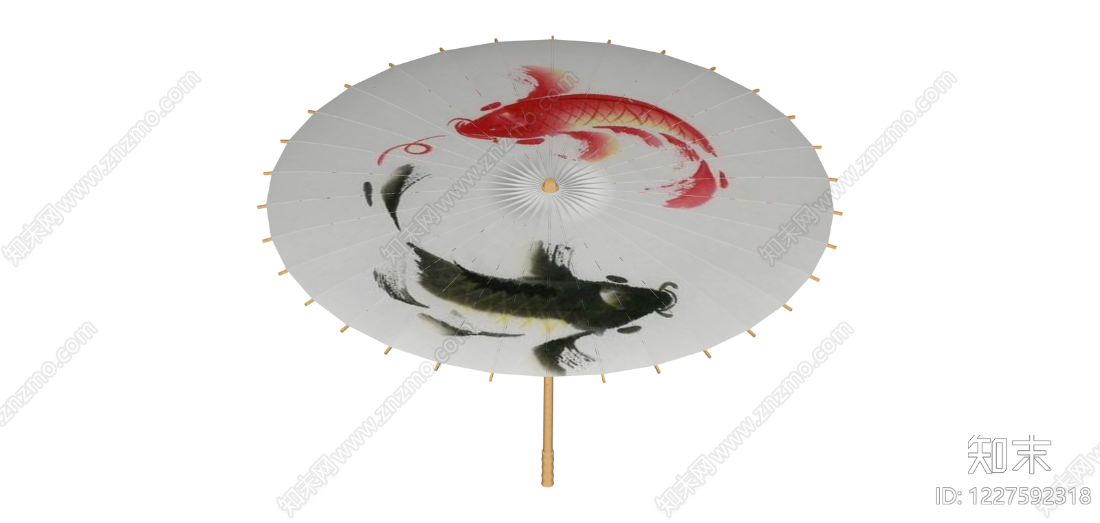 鲤鱼图案油纸伞SU模型下载【ID:1227592318】
