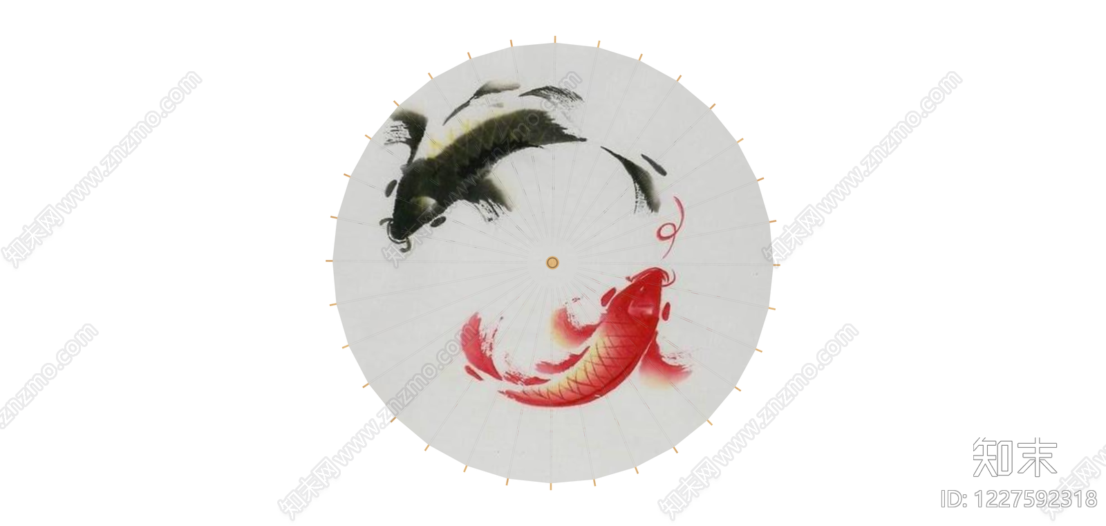 鲤鱼图案油纸伞SU模型下载【ID:1227592318】
