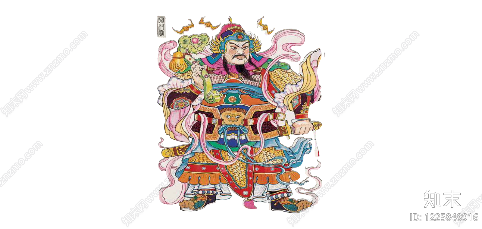 彩绘门神武将立像SU模型下载【ID:1225848916】