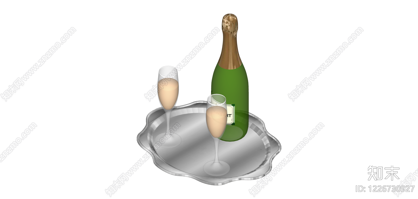香槟瓶与酒杯托盘组合SU模型下载【ID:1226730927】