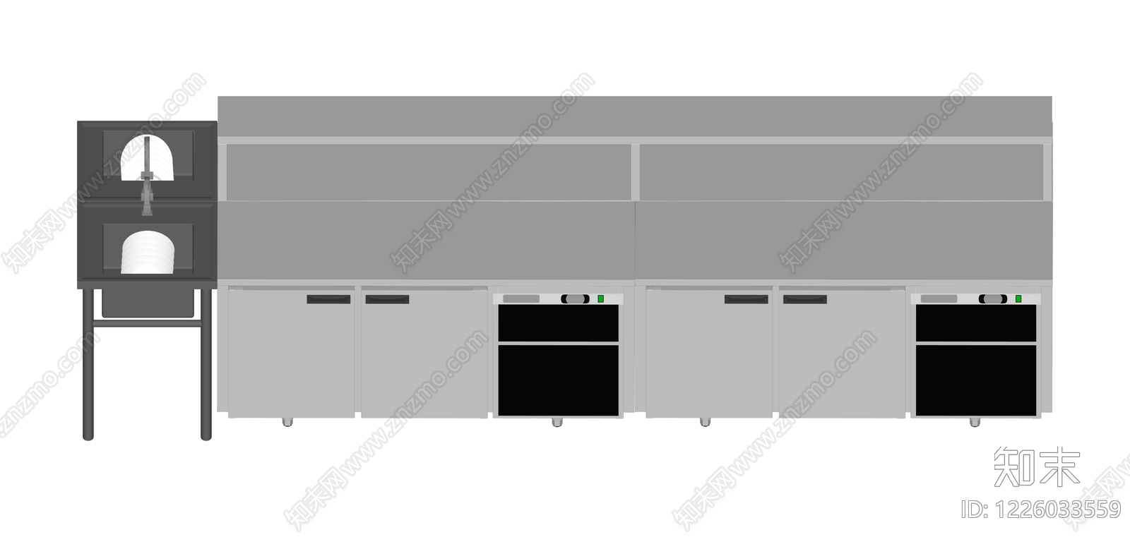 商用厨房操作台组合SU模型下载【ID:1226033559】