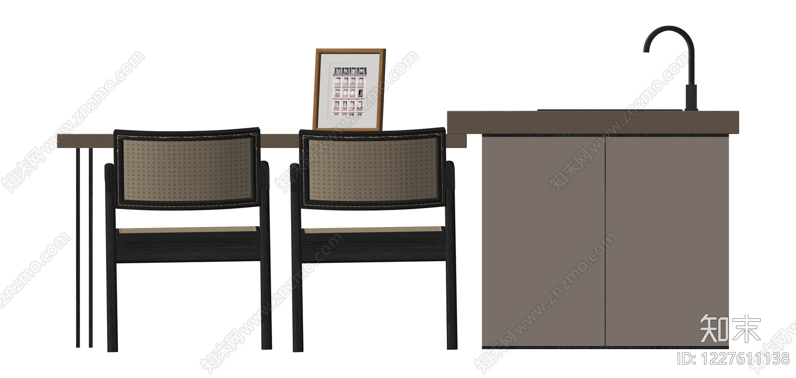 吧台餐桌组合家具SU模型下载【ID:1227611138】