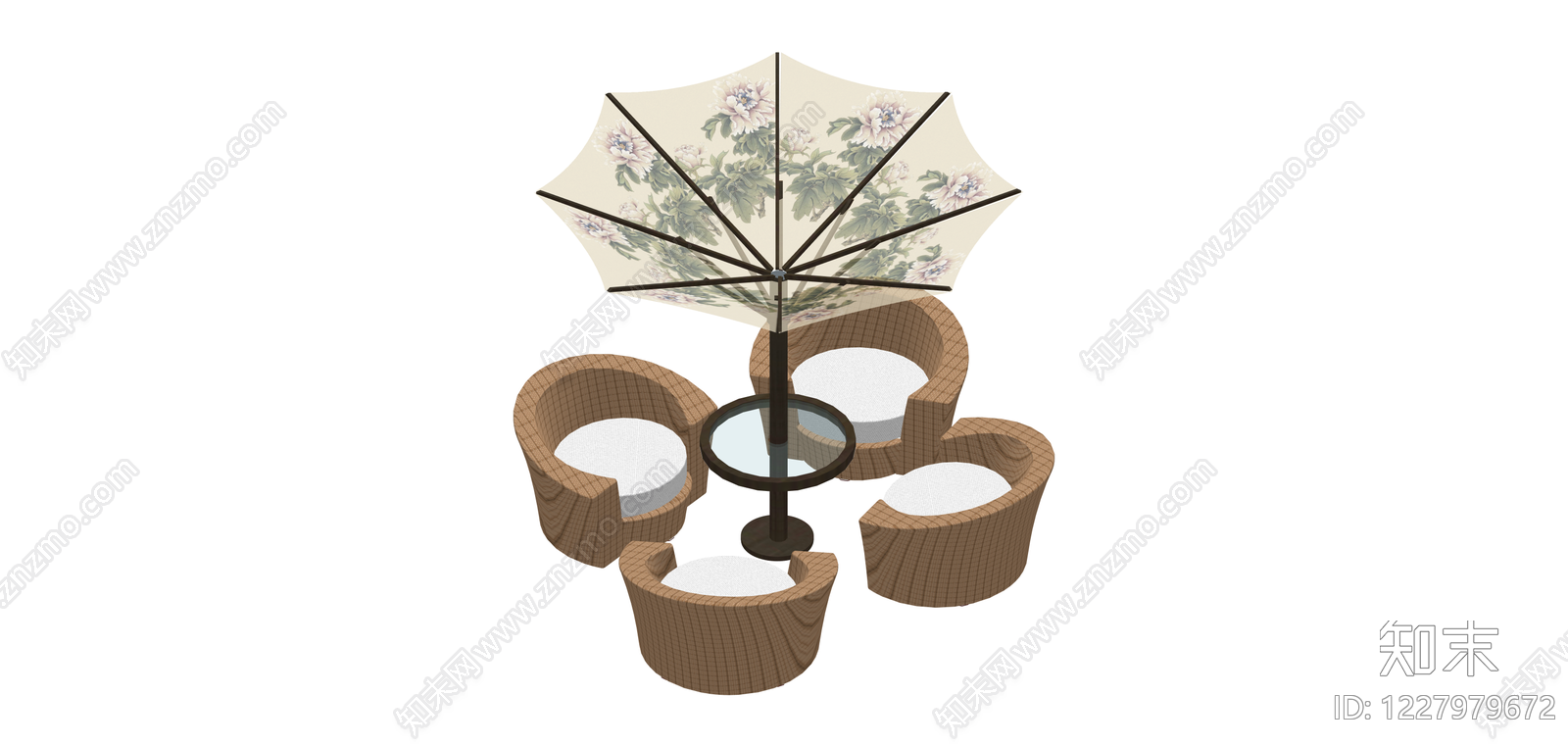 户外藤编沙发遮阳伞组合SU模型下载【ID:1227979672】