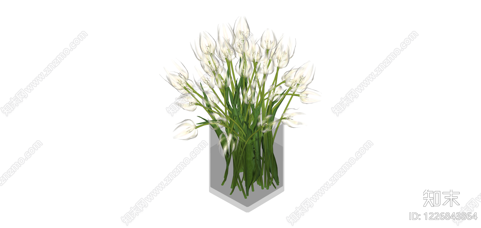 白郁金香插花花瓶SU模型下载【ID:1226843864】