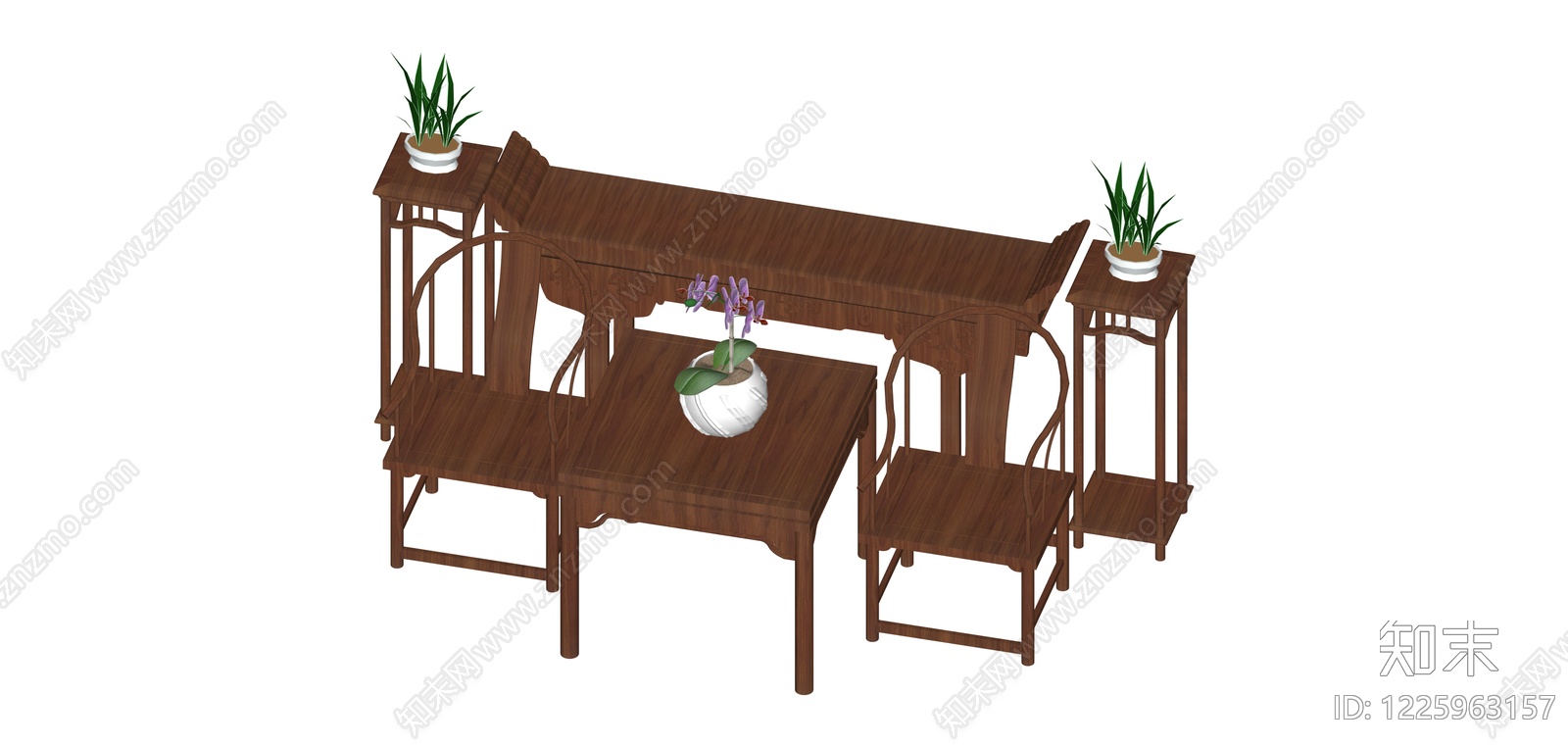 中式木质茶桌椅组合SU模型下载【ID:1225963157】