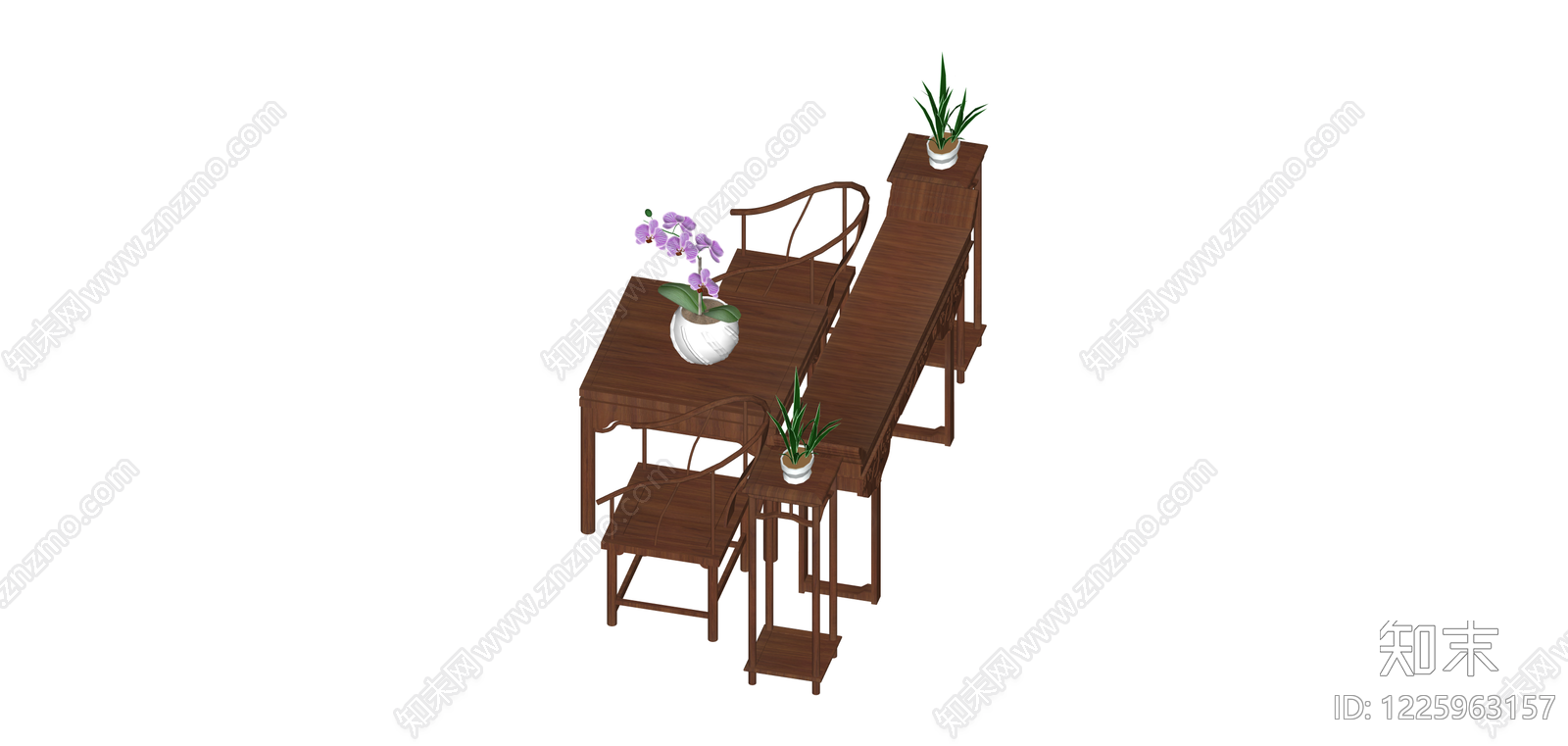 中式木质茶桌椅组合SU模型下载【ID:1225963157】