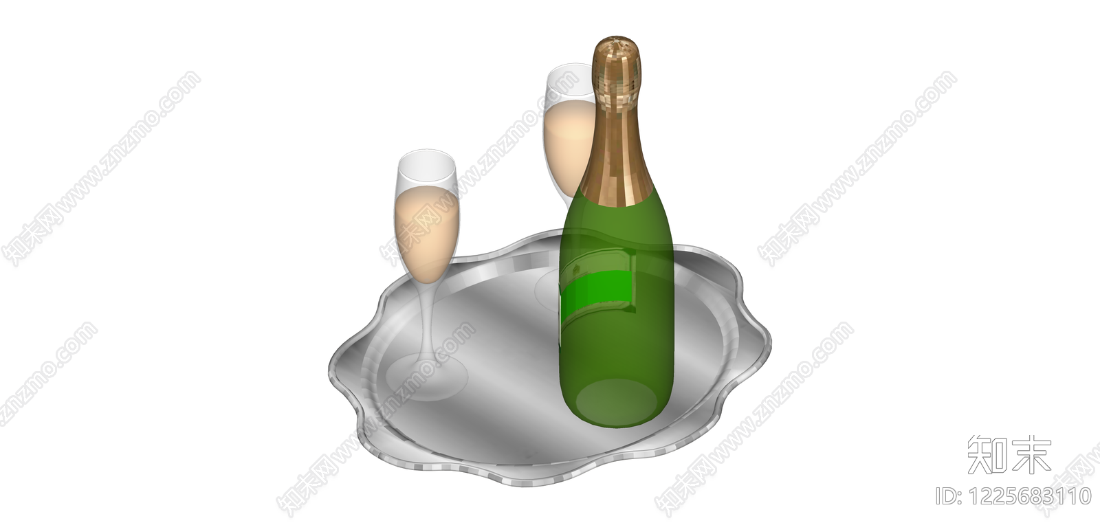 香槟瓶与酒杯托盘组合SU模型下载【ID:1225683110】