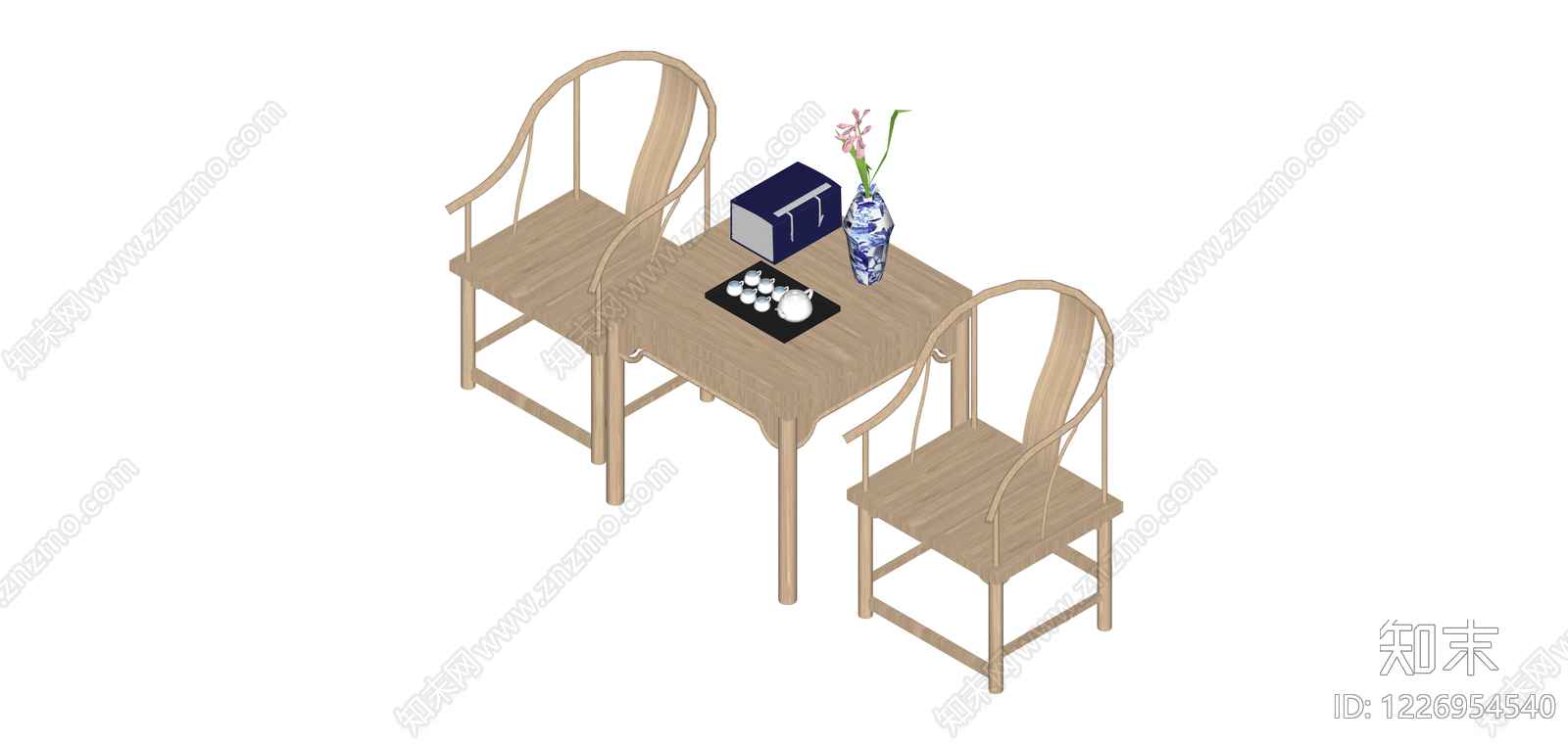 中式茶桌椅组合SU模型下载【ID:1226954540】