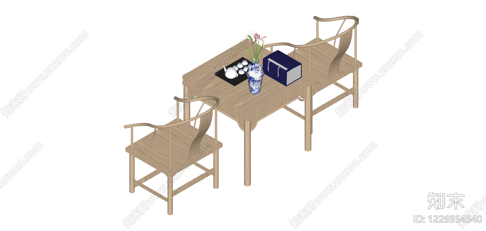 中式茶桌椅组合SU模型下载【ID:1226954540】