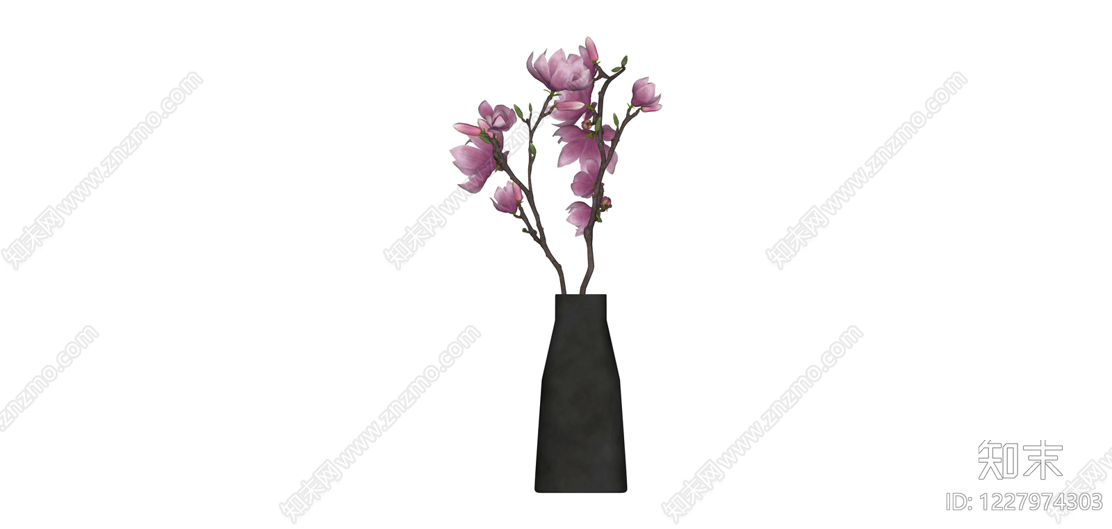 黑色花瓶插粉色玉兰花SU模型下载【ID:1227974303】
