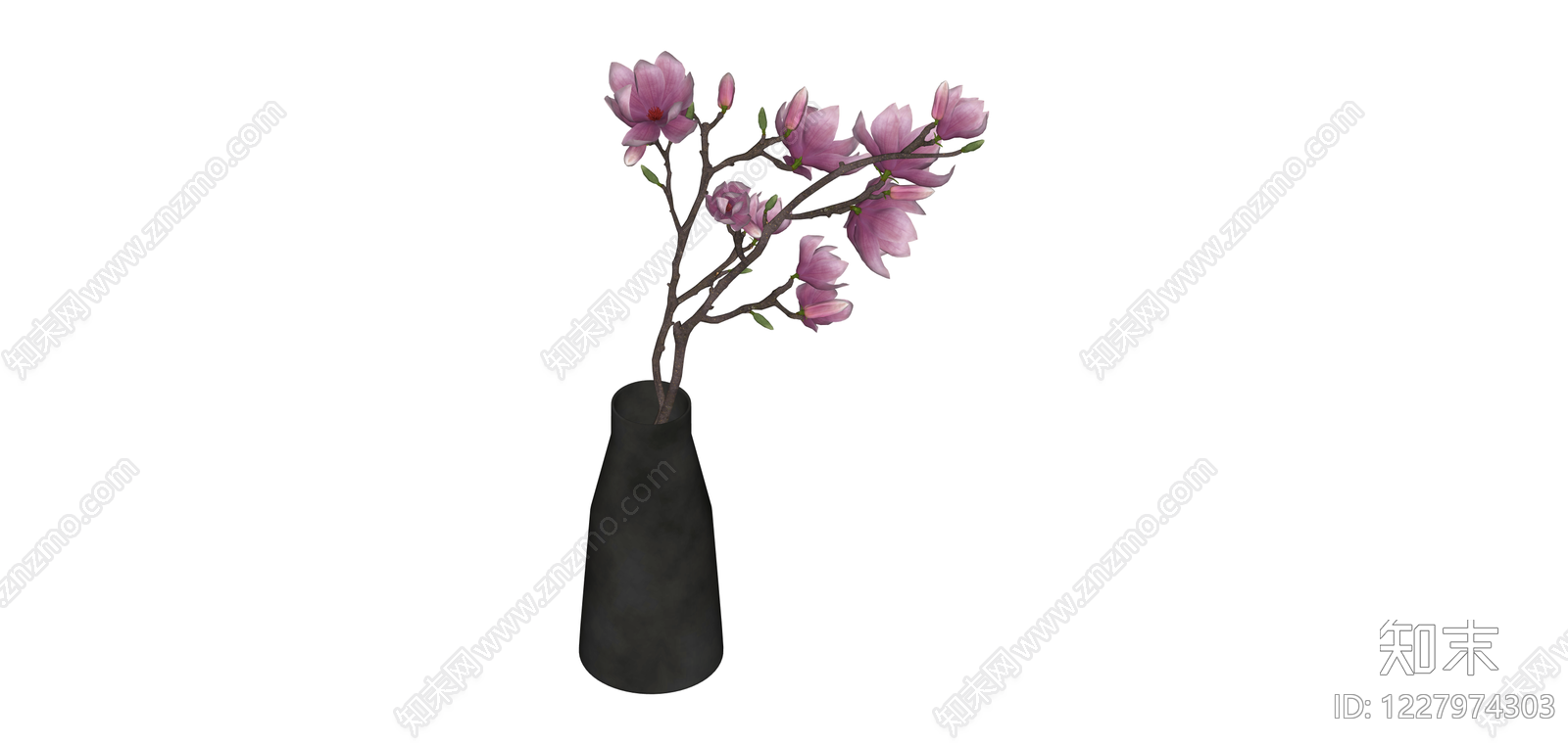黑色花瓶插粉色玉兰花SU模型下载【ID:1227974303】