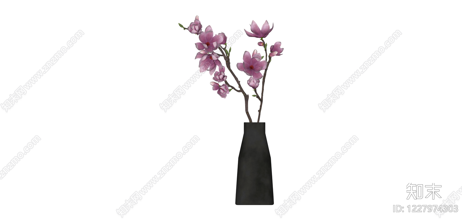 黑色花瓶插粉色玉兰花SU模型下载【ID:1227974303】