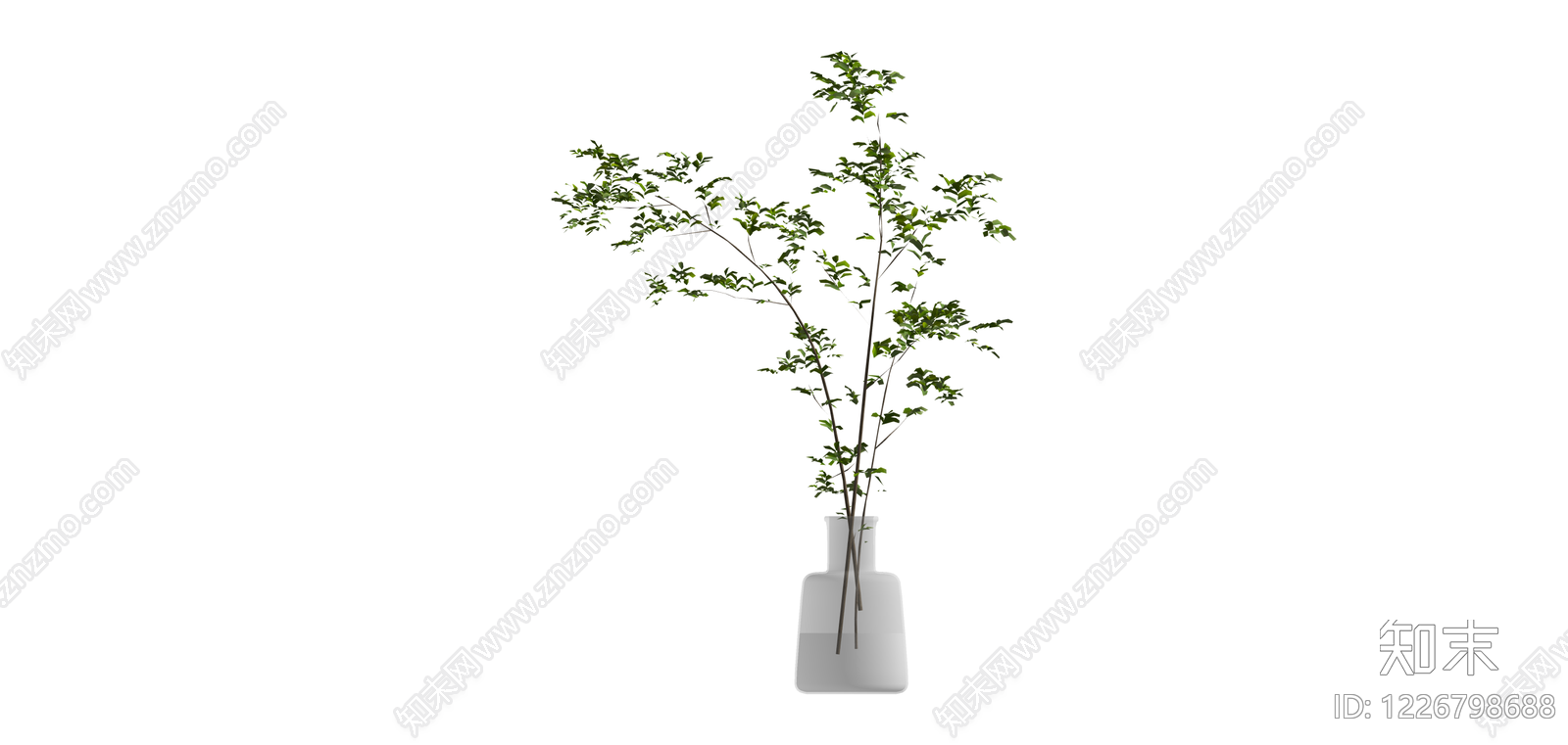 白色花瓶插绿植SU模型下载【ID:1226798688】