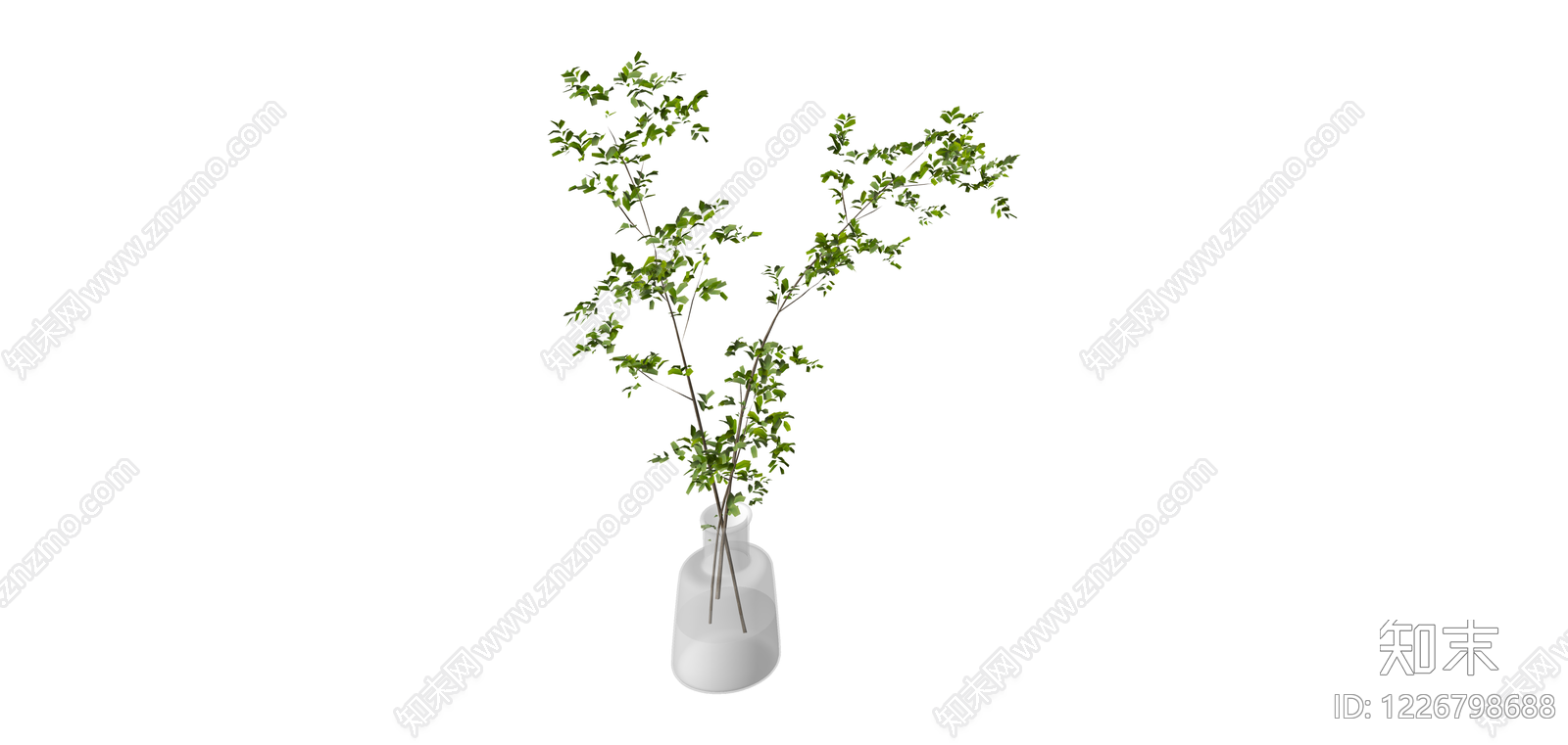 白色花瓶插绿植SU模型下载【ID:1226798688】