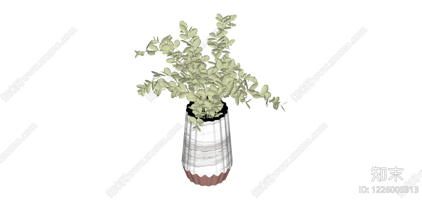 大理石纹粉色花盆栽SU模型下载【ID:1226005913】