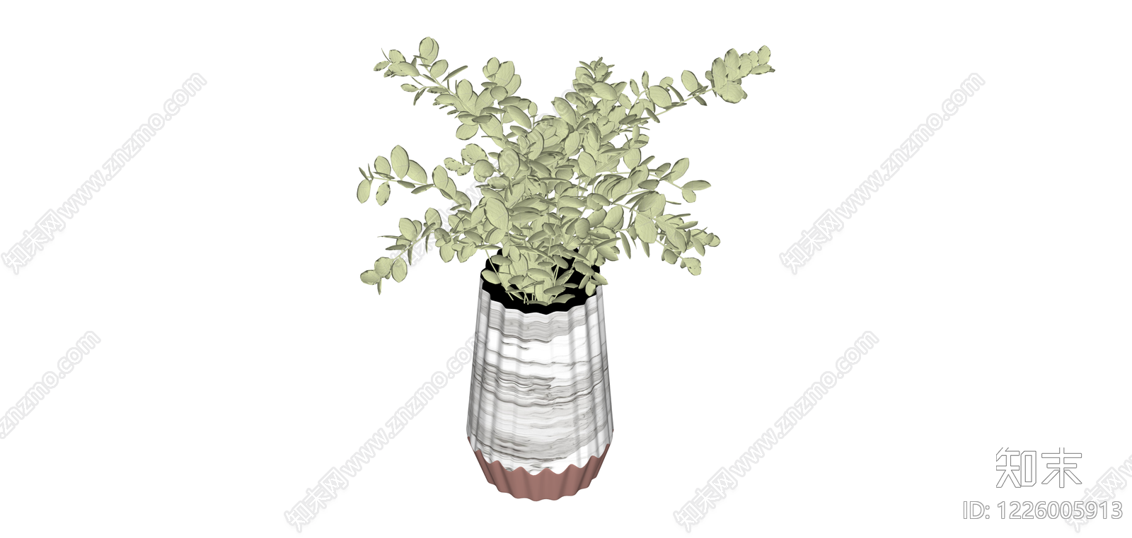 大理石纹粉色花盆栽SU模型下载【ID:1226005913】