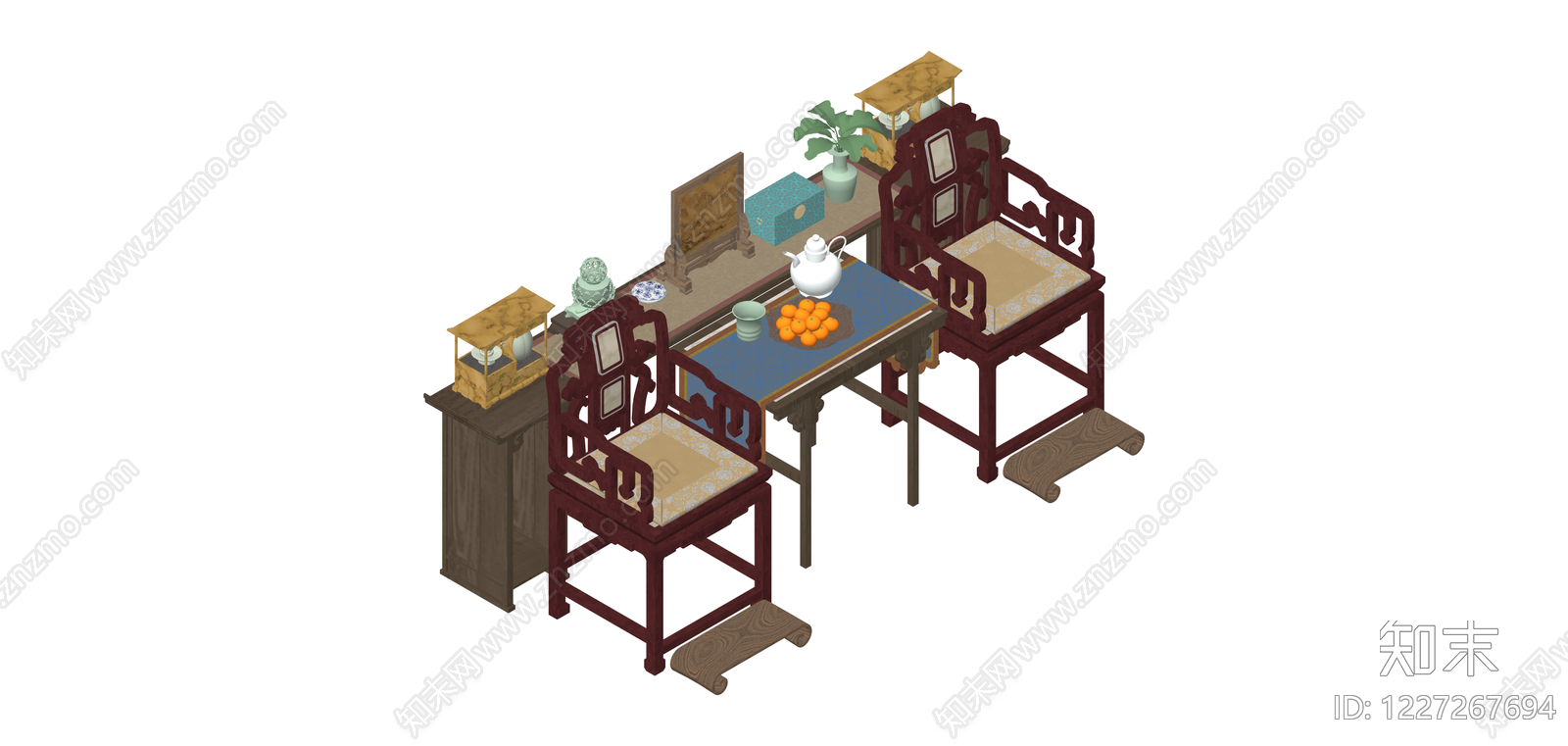 中式古典桌椅陈设组合SU模型下载【ID:1227267694】