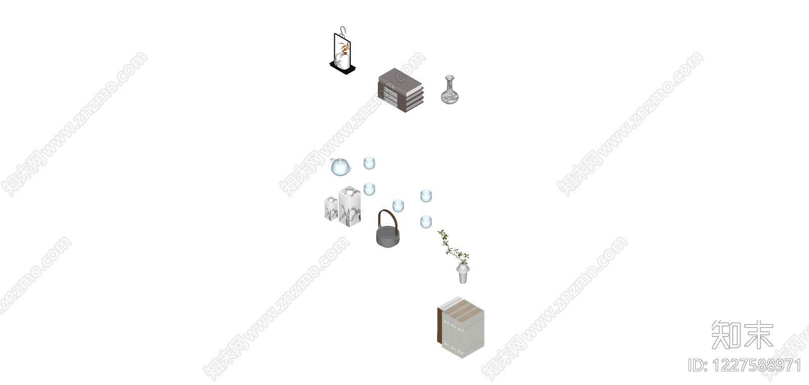 中式茶具摆件组合SU模型下载【ID:1227588971】
