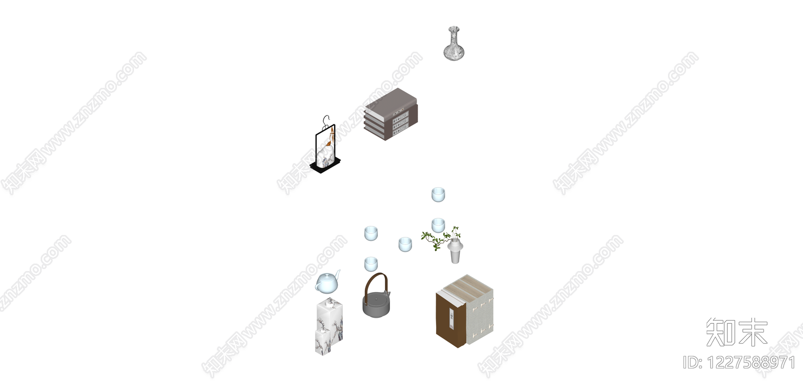 中式茶具摆件组合SU模型下载【ID:1227588971】