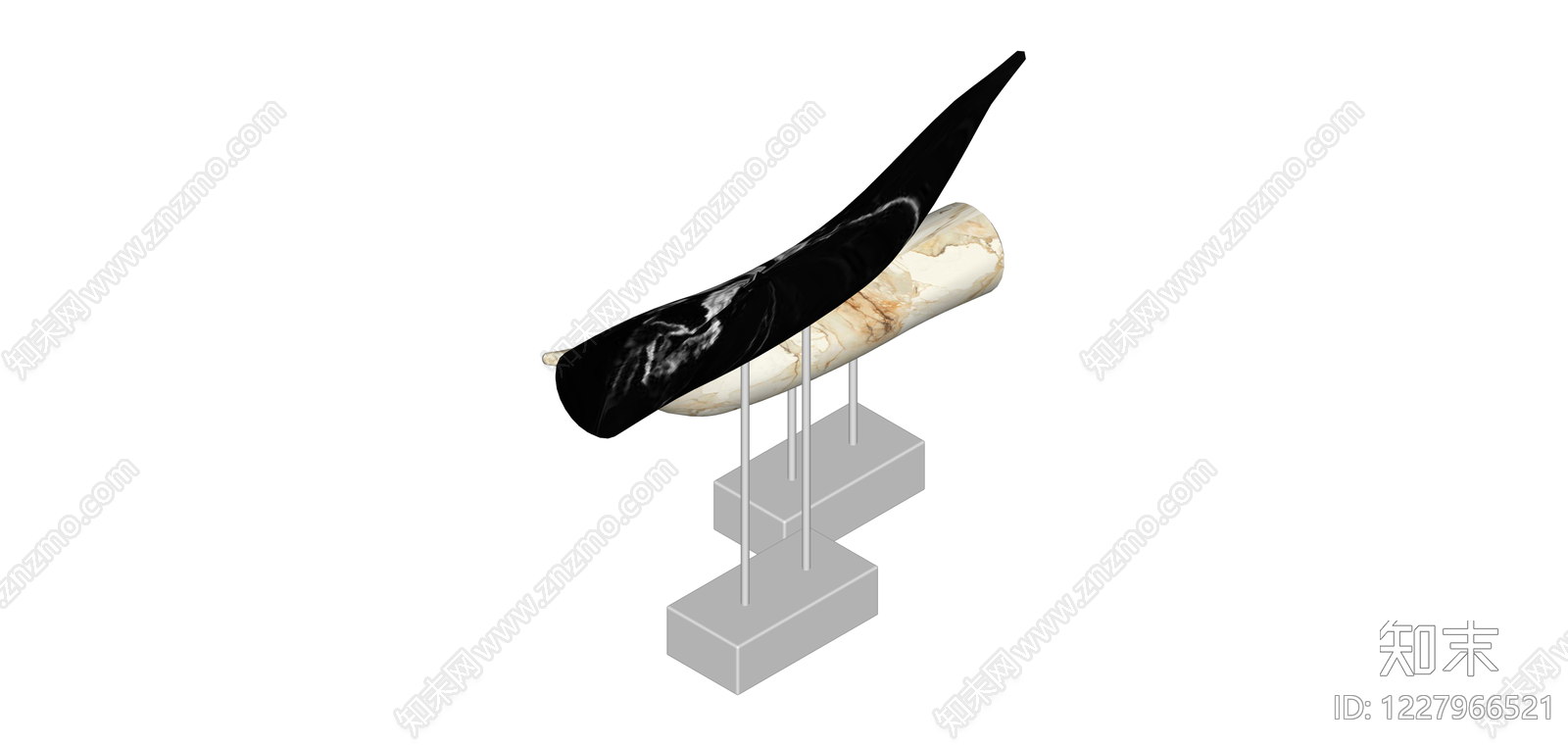 黑白大理石牛角雕塑SU模型下载【ID:1227966521】