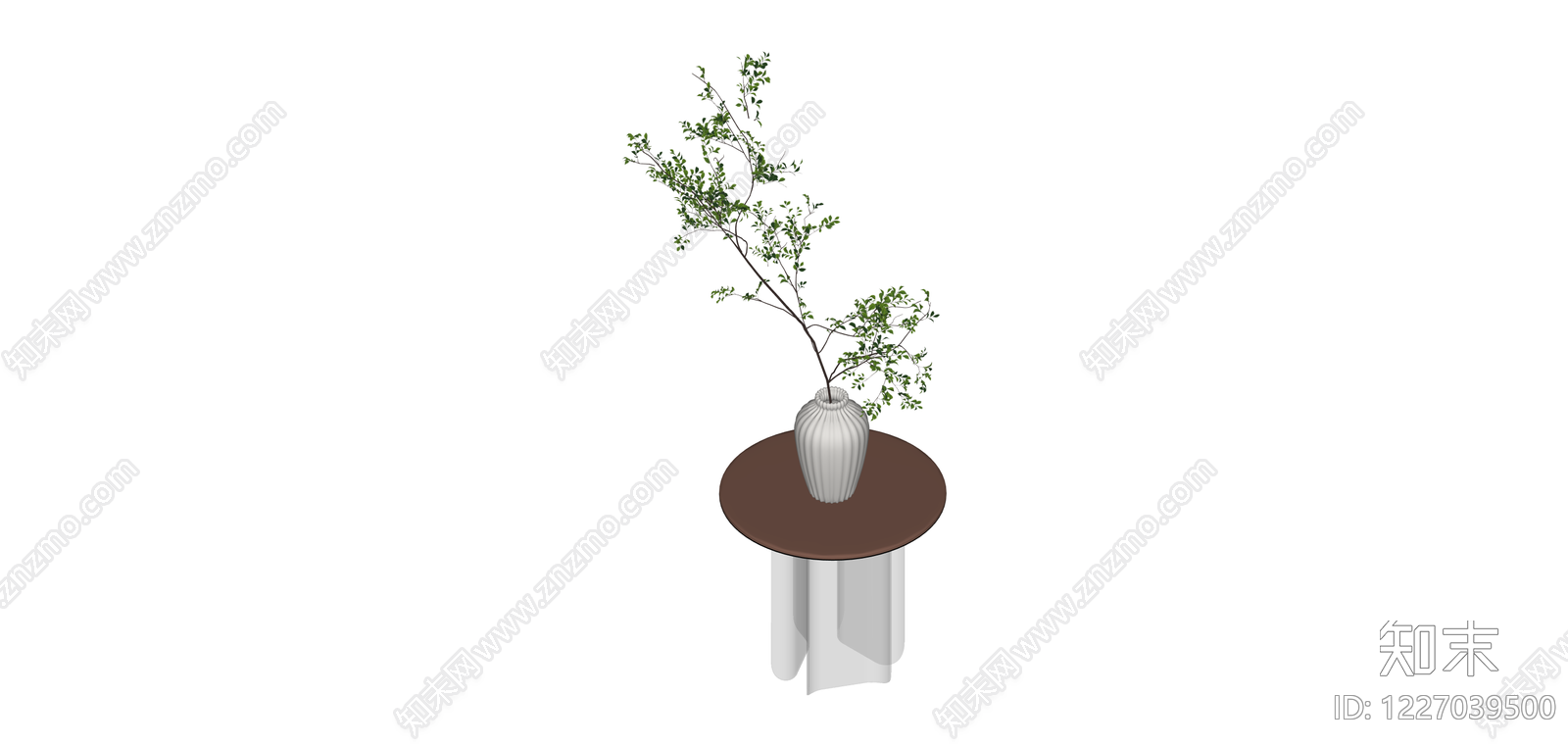 带花瓶绿植的装饰边几SU模型下载【ID:1227039500】