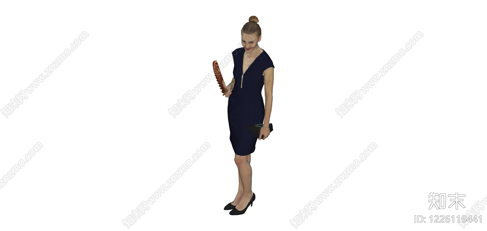 持扇女性人物模型SU模型下载【ID:1226119441】