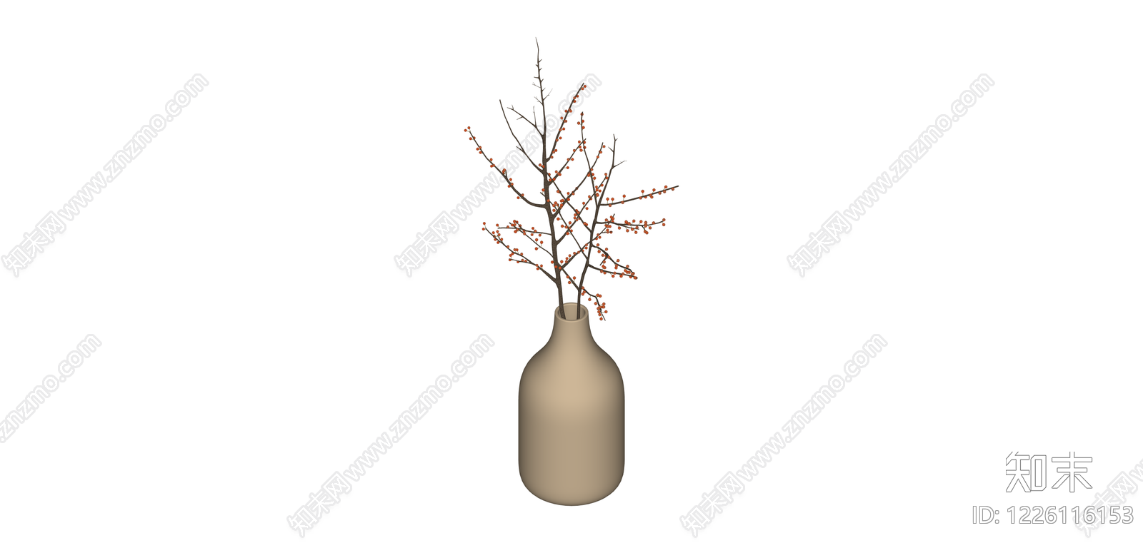 陶瓶插梅枝SU模型下载【ID:1226116153】