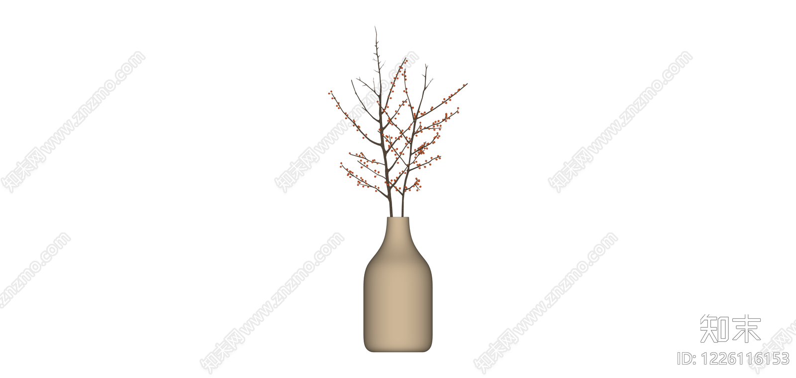 陶瓶插梅枝SU模型下载【ID:1226116153】