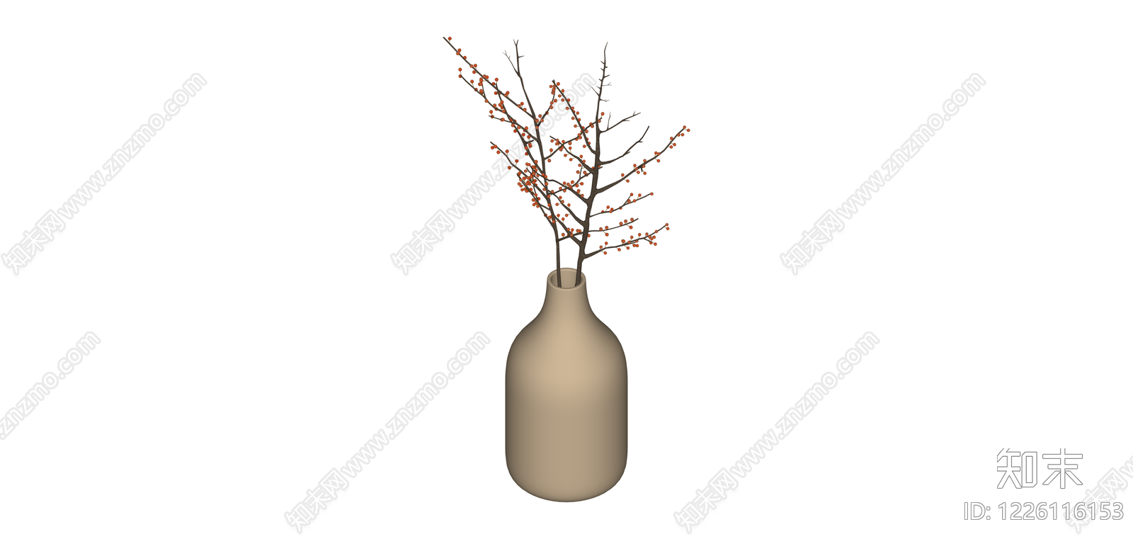 陶瓶插梅枝SU模型下载【ID:1226116153】