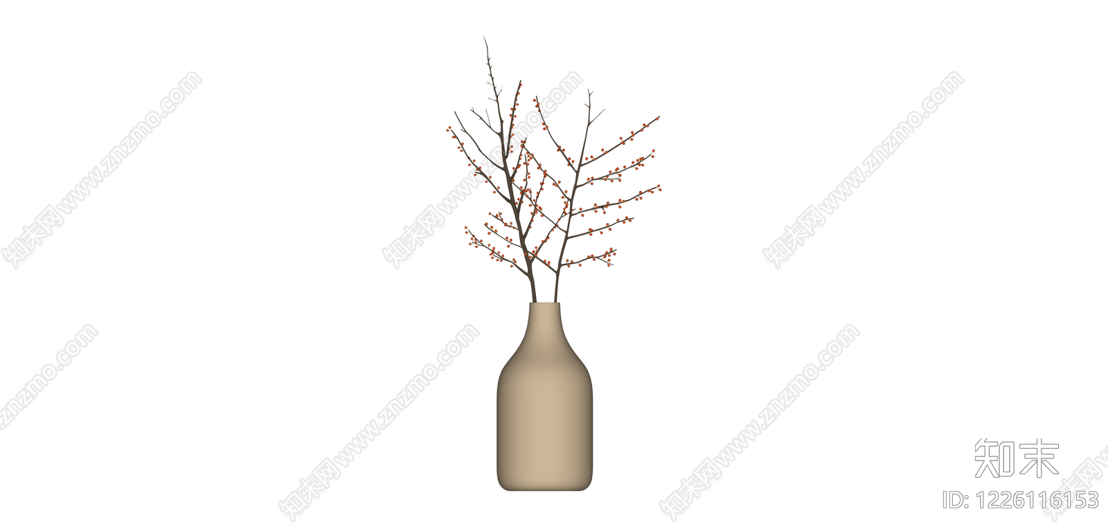 陶瓶插梅枝SU模型下载【ID:1226116153】