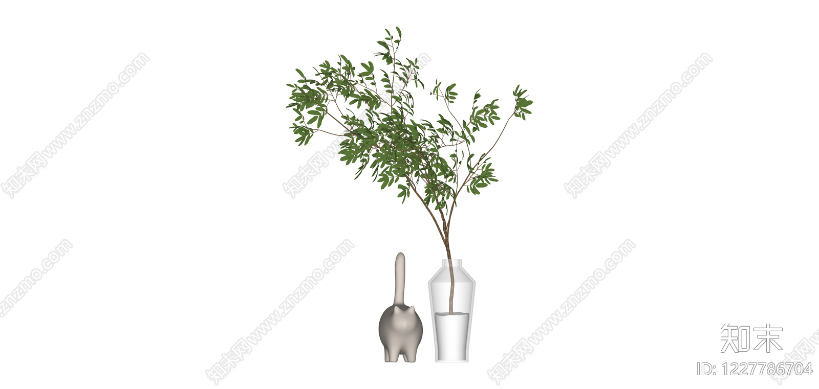 透明花瓶绿植组合SU模型下载【ID:1227786704】
