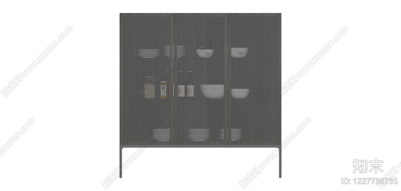 灰色玻璃门餐边柜SU模型下载【ID:1227738735】