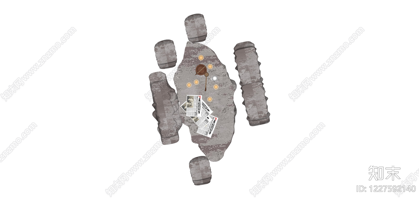 石桌凳组合茶具SU模型下载【ID:1227592140】