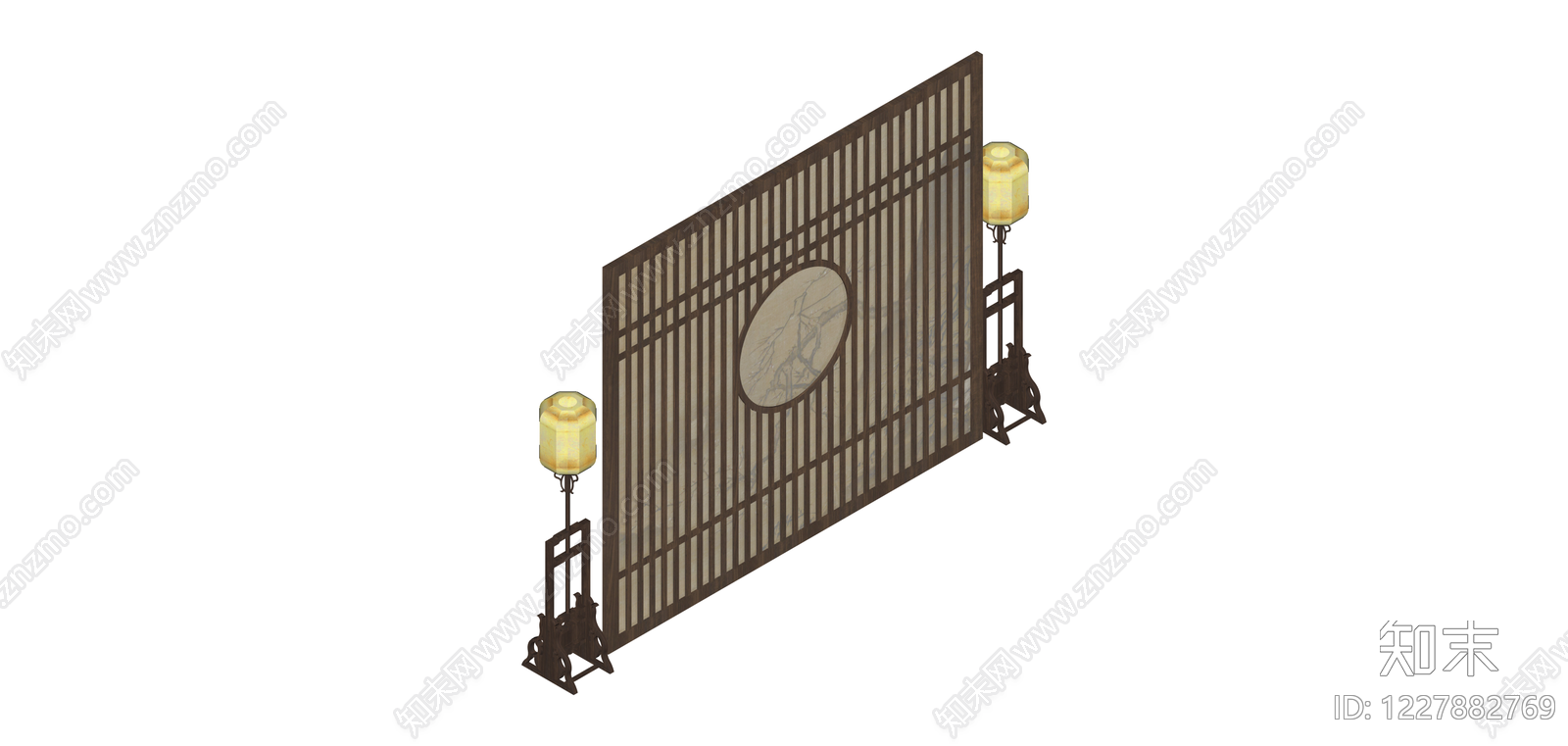 中式屏风落地灯组合SU模型下载【ID:1227882769】