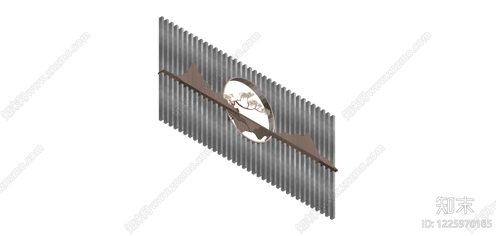 新中式山水屏风隔断SU模型下载【ID:1225970185】