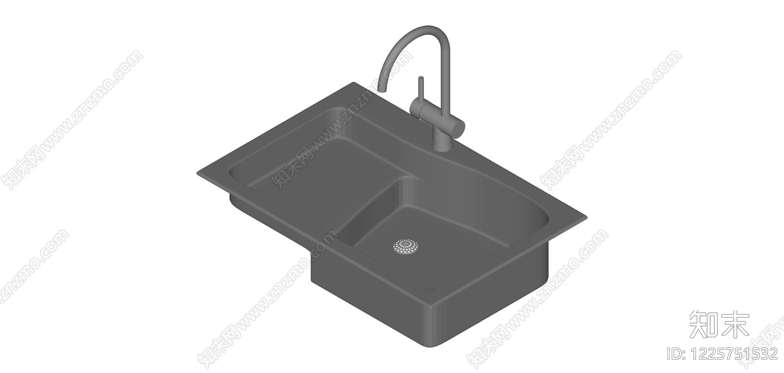 双槽厨房水槽组件SU模型下载【ID:1225751532】