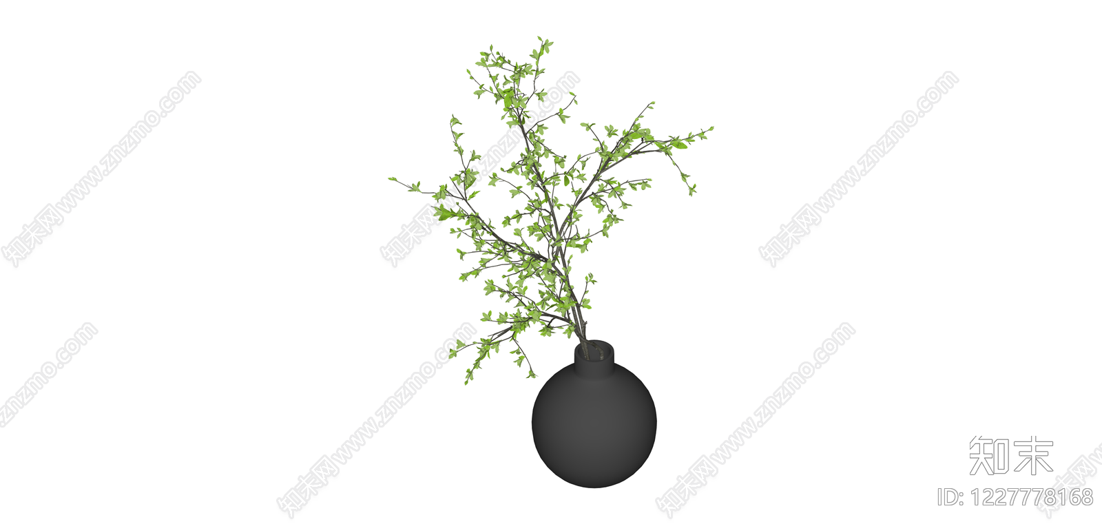黑色花瓶插绿植SU模型下载【ID:1227778168】