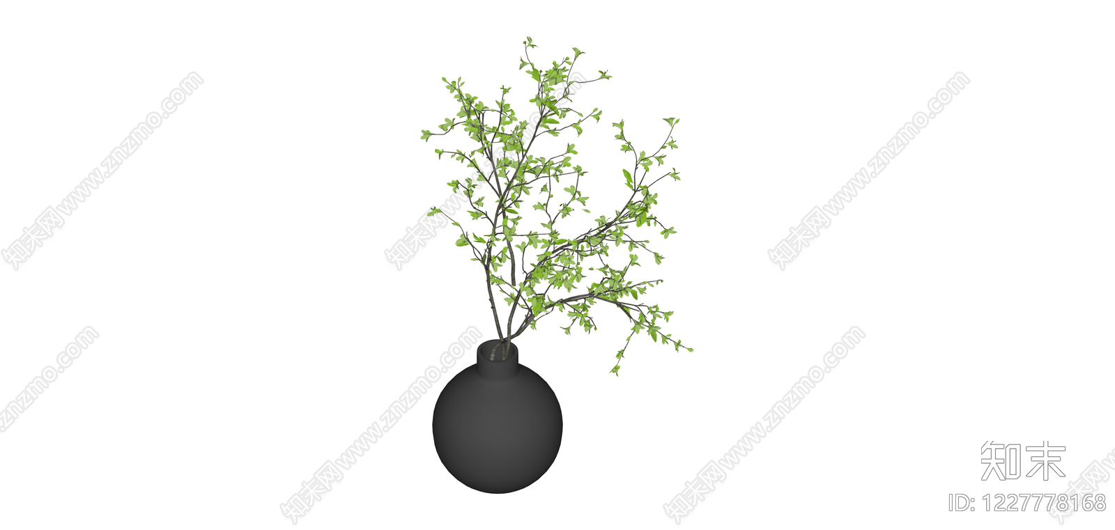 黑色花瓶插绿植SU模型下载【ID:1227778168】