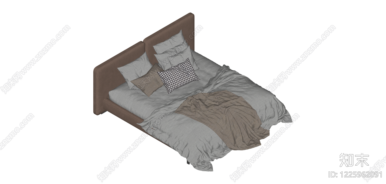 双人床模型含寝具SU模型下载【ID:1225962091】