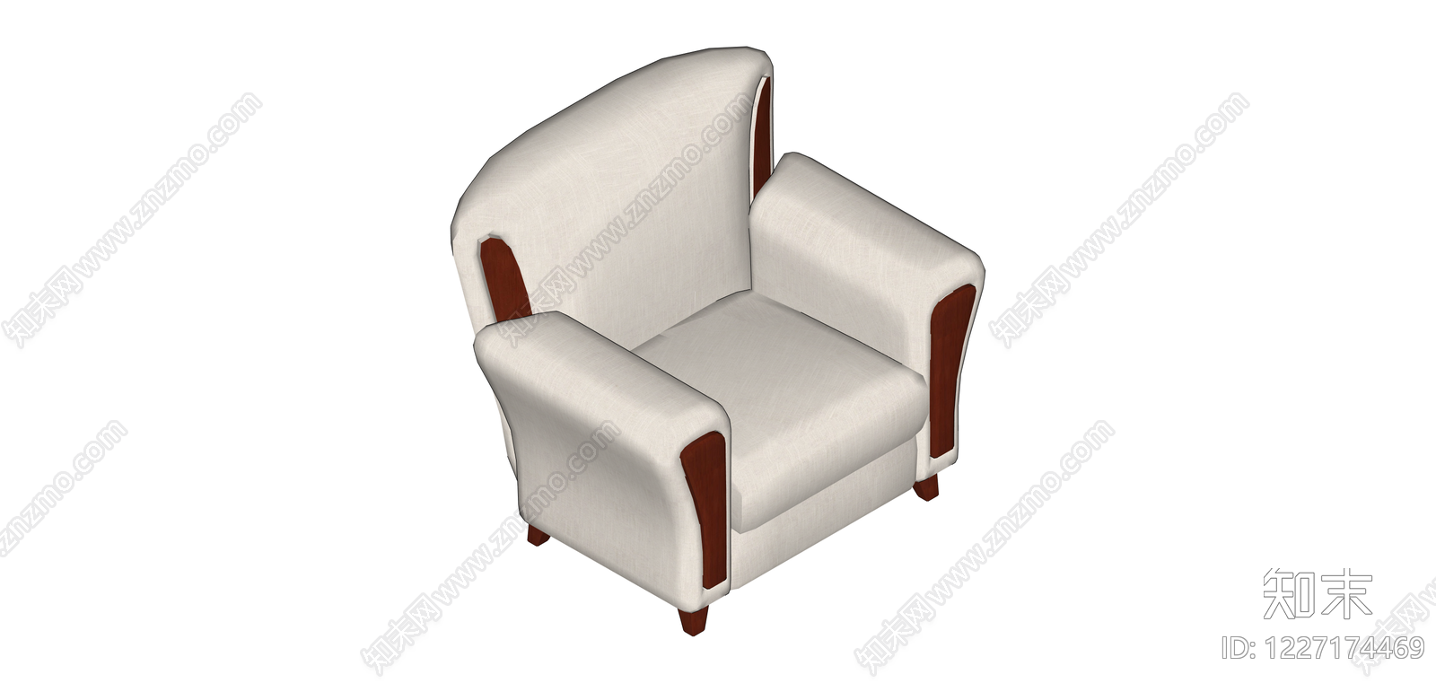 米色布艺单人沙发SU模型下载【ID:1227174469】