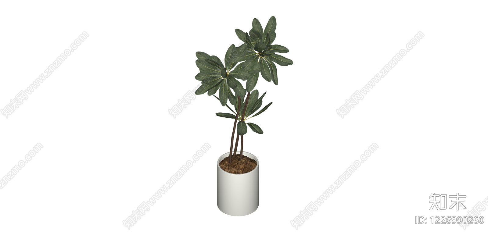 白盆绿植盆栽SU模型下载【ID:1226990260】