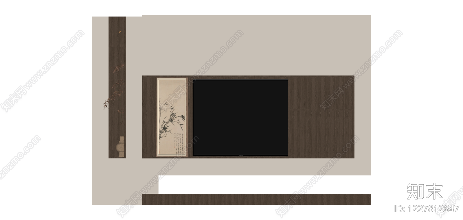 新中式电视背景墙组件SU模型下载【ID:1227812647】