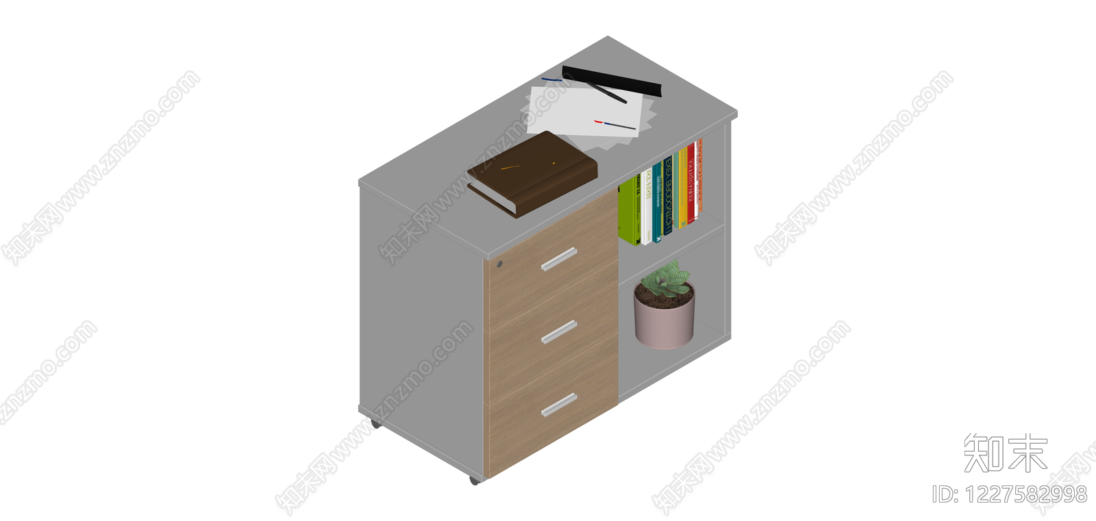 木纹三斗书柜SU模型下载【ID:1227582998】