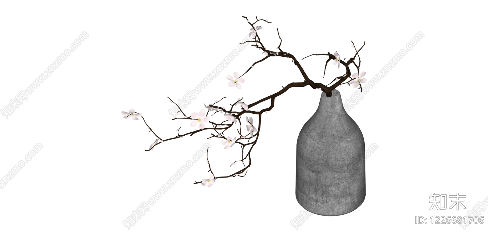 水泥花瓶插梅枝SU模型下载【ID:1226681706】