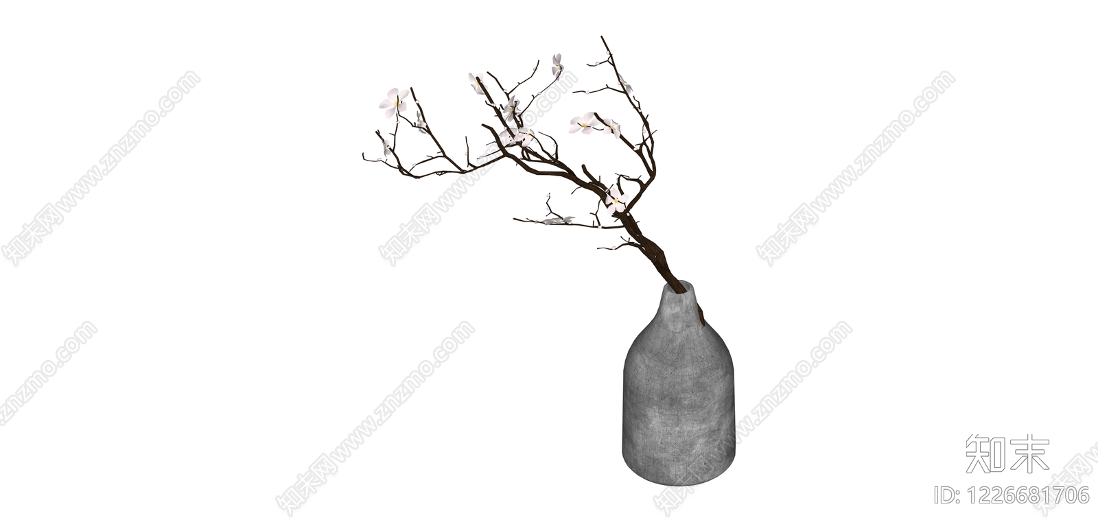 水泥花瓶插梅枝SU模型下载【ID:1226681706】