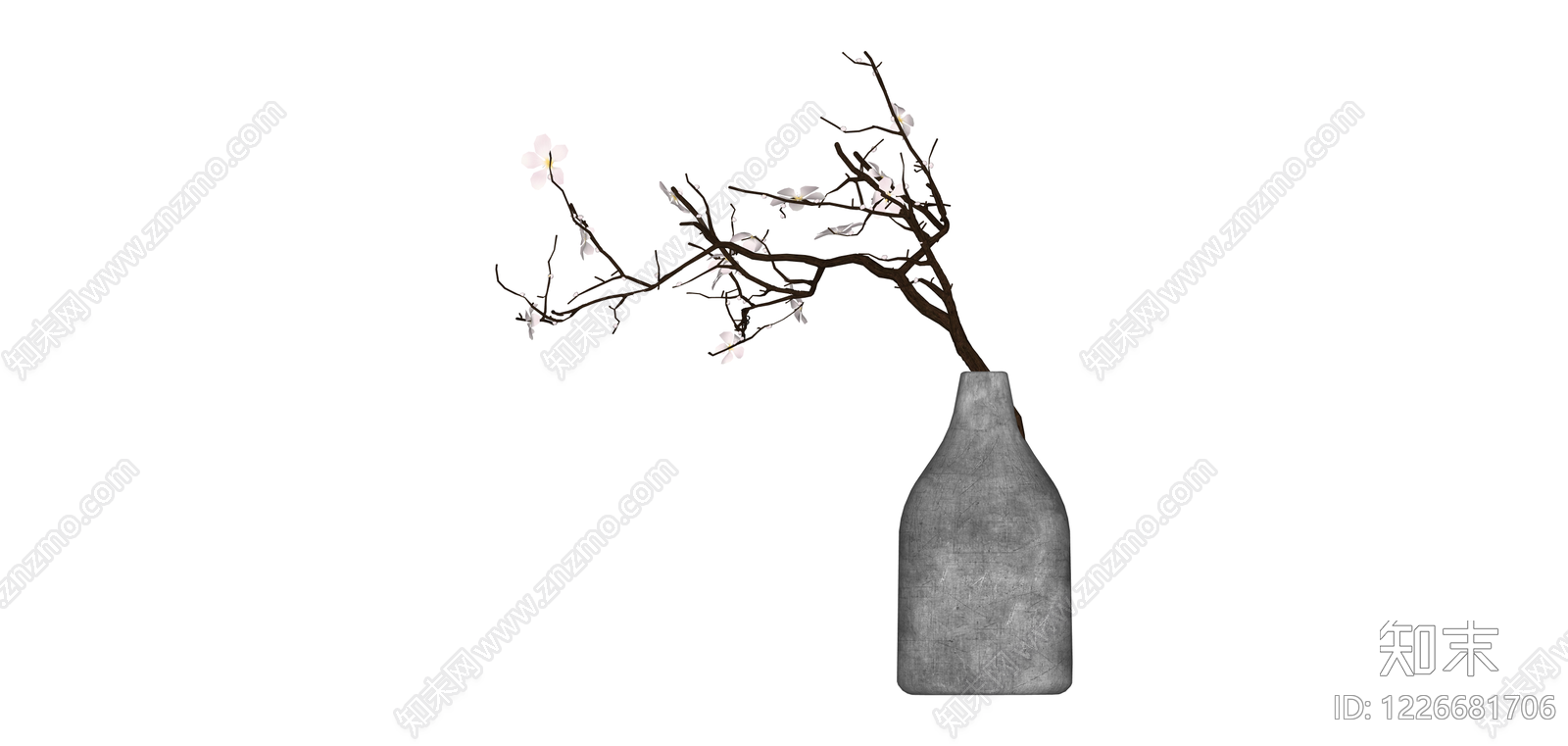 水泥花瓶插梅枝SU模型下载【ID:1226681706】