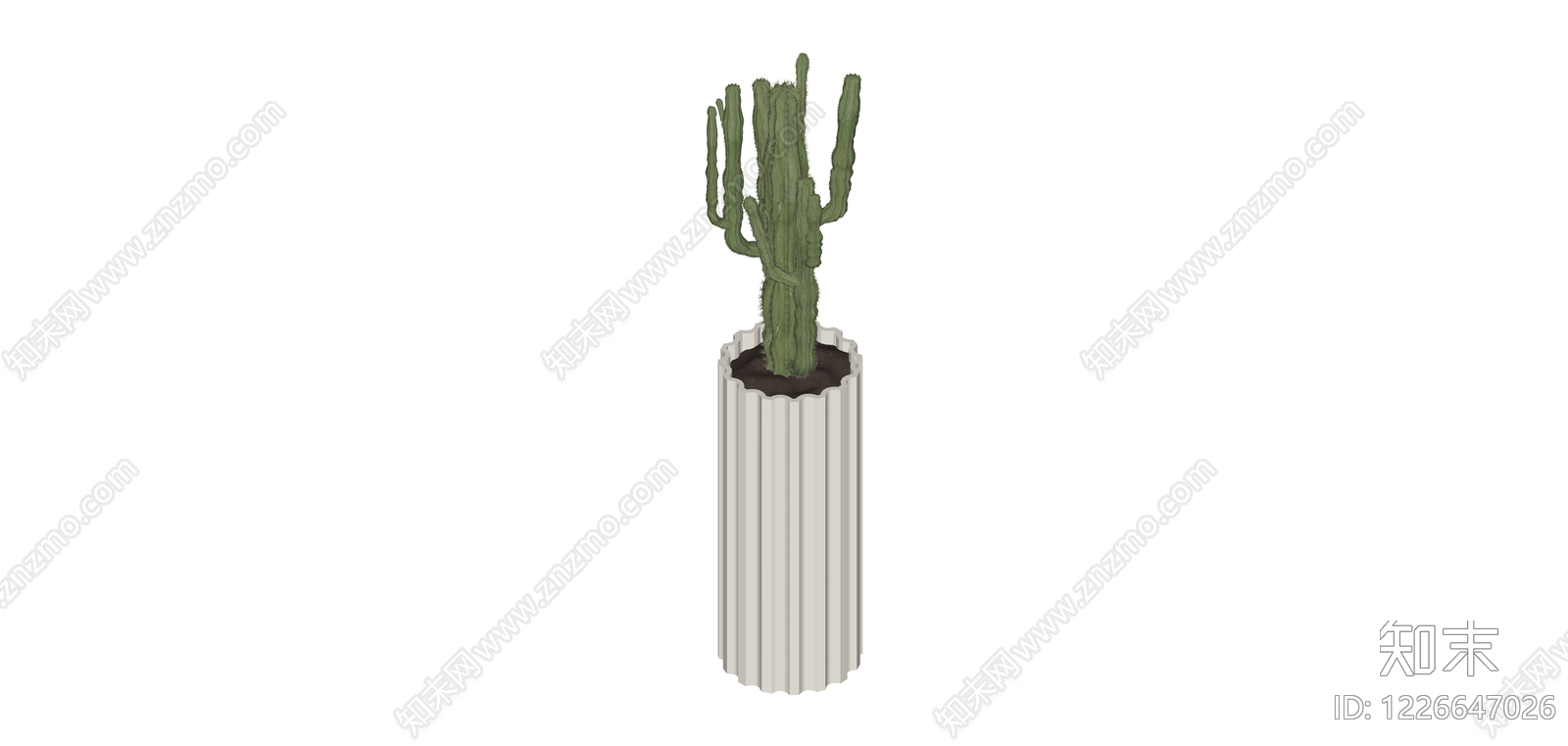 白色竖纹花盆仙人掌SU模型下载【ID:1226647026】