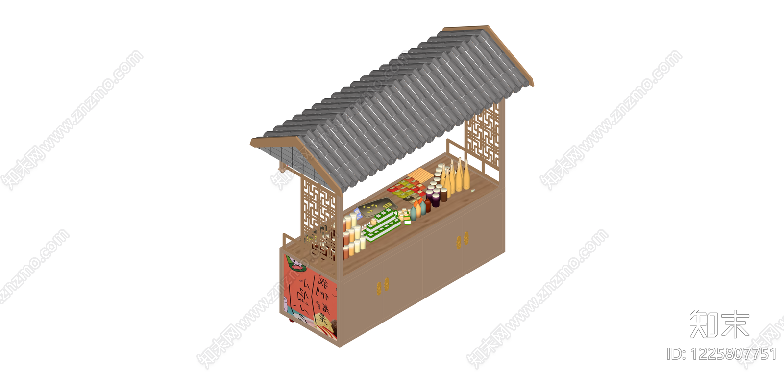 新中式餐饮售货亭SU模型下载【ID:1225807751】